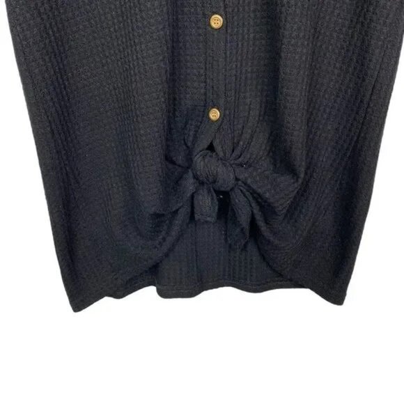 MIHOLL WOMEN'S BLACK BUTTON DOWN TIE FRONT SHORT SLEEVE WAFFLE SHIRT MEDIUM-EUC - Picture 4 of 7